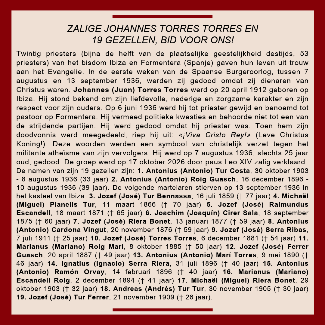 Zalige Johannes Torres Torres en 19 gezellen